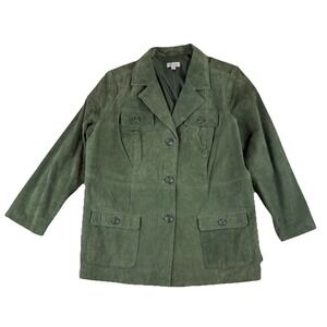 d&co. Jacket Women's 2X Green Leather Suede Long Sleeve Pockets